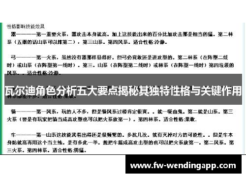 瓦尔迪角色分析五大要点揭秘其独特性格与关键作用