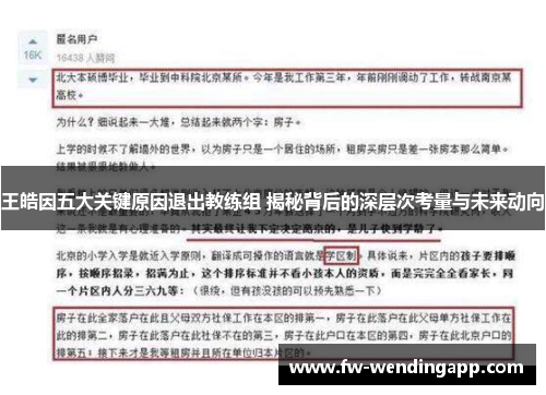 王皓因五大关键原因退出教练组 揭秘背后的深层次考量与未来动向 王皓因五大关键原因退出教练组 揭秘背后的深层次考量与未来动向